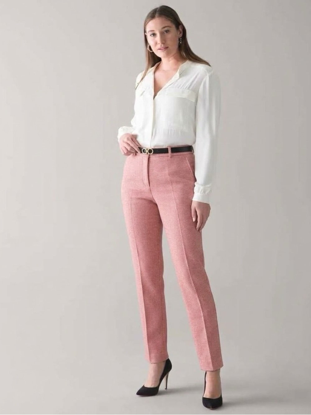 White House Black Market WHBM Curvy Elle Slim Ankle Pants Faded Rose Ecru Pink